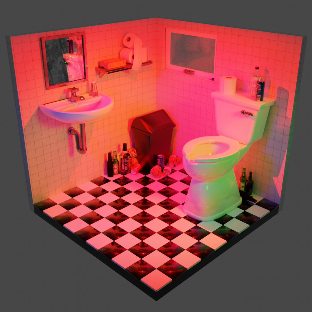 Bathroom Scene, colorful lighting render